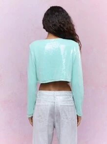 MISSGUIDED Y2K Futuristic Sequined Round Neck Full Sleeves Top