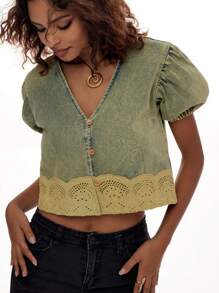 Forever 21 Loose Casual Resort  Western Denim Top - Blue - View 2