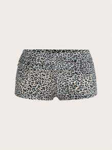 SHEIN EZwear Conjunto de camiseta y pantalones cortos de encaje con estampado de leopardo en contraste para mujer - Gris - Ver 6