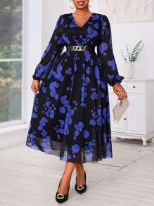 SHEIN Lady Robe longue à manches longues élégante avec pois en maille pour femmes grandes tailles. Robes de mariage pour femmes, tenues de sortie, robes de bal, vêtements d'automne pour femmes, robes d'automne, tenues de croisière d'automne pour femmes. - Multicolore - Voir 3