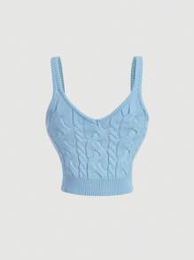 SHEIN MOD Women's Backless Vintage Floral Pattern Bowknot Knit Tank Top - Blue - View 2