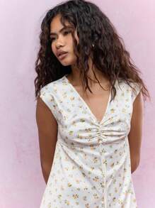 MISSGUIDED Floral Print Ruched Bust Mini Dress