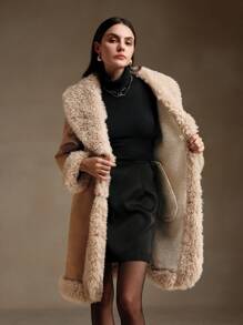 Anewsta 毛边修腰中长款女士常规夹克 - 米色 - 查看 7