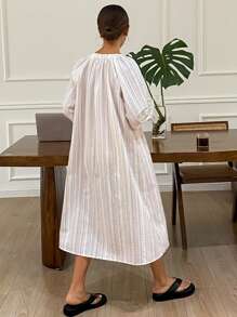 DAZY Textured Striped Fabric Open Cardigan House Dress Pajama - Pink - View 2