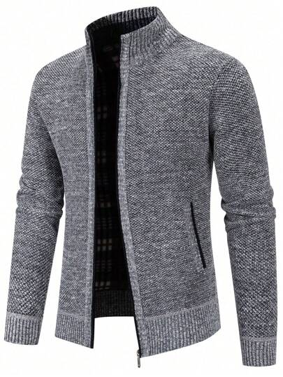 Manfinity Mode Herrbloggarstil, ribbad stickad kofta med färgblock, Casual & Mångsidig, Höst/Vinter, För hösten, Långärmad topp