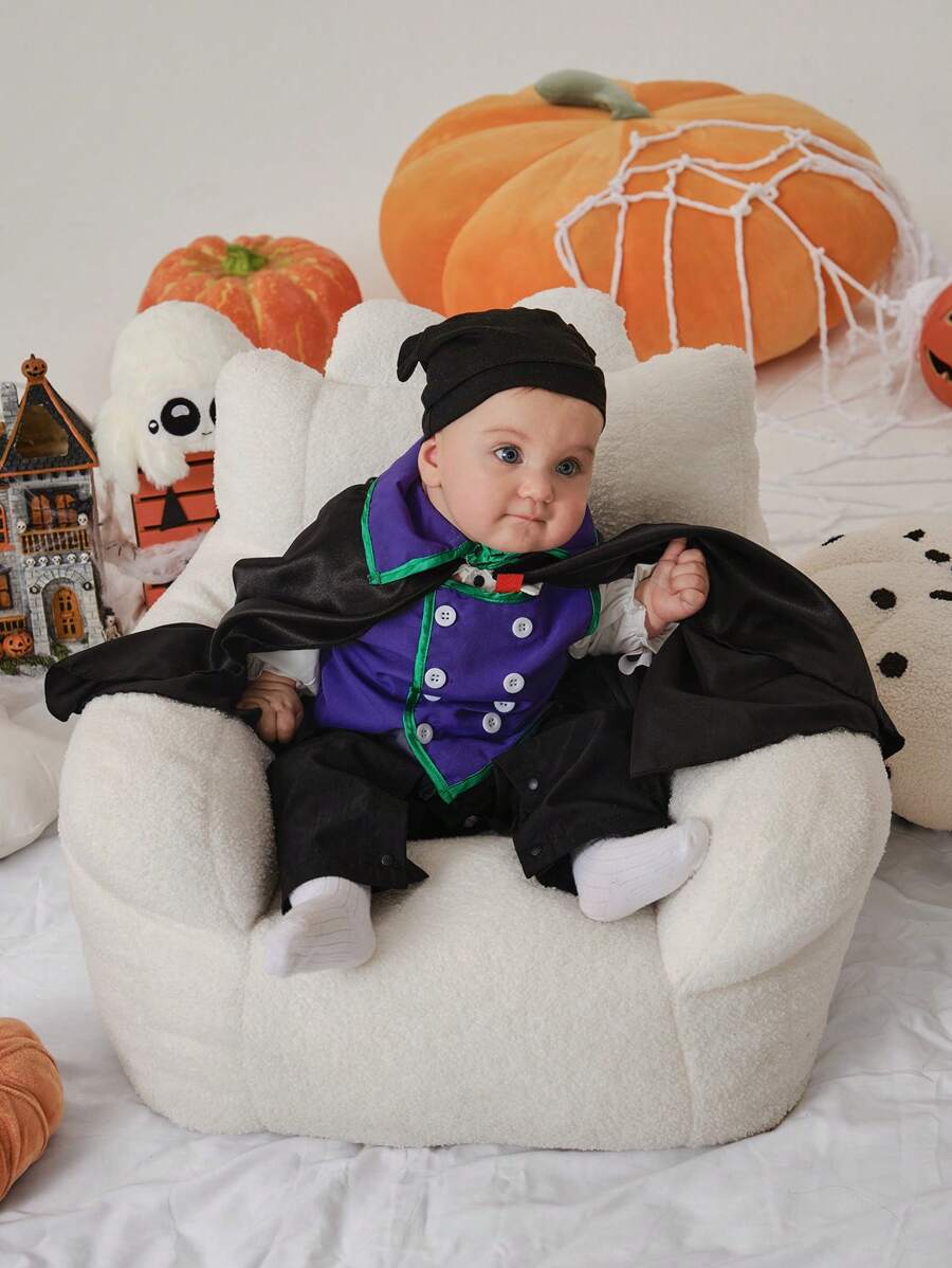 SHEIN 3 piezas/set Disfraz retro de vampiro de Halloween para bebé niño, traje para fiesta, otoño/invierno - Multicolor - Ver 1