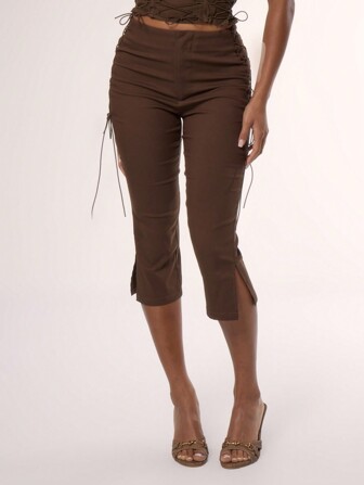 MUSERA Pantalon capri à lacets sur les côtés, printemps été années 90, été, vacances, club, Ibiza, festival rave