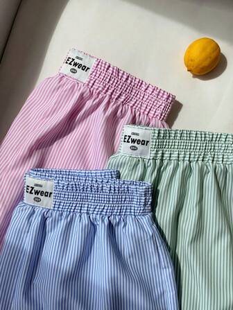 Comfortcana 3pcs/Pack Plus Size Striped Colorblock Casual Shorts