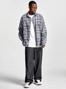 Manfinity VCAY Men's Plaid Embroidered Loose Fit Long Sleeve Casual Plaid Shirt, For Fall Winter - Blue - View 6