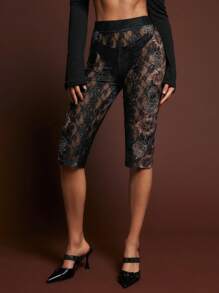 SHEINNeu Women's Sexy Sheer Floral Lace Long Pants, Summer Leggings Women's Jogging Pants Women's Jogging Pants Women's Leggings Women's Leggings - Multicolor - View 5