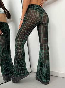 StreetHx Fashionable Glow-In-The-Dark Geometric Lines Flared Pants Fall Cloth For Women