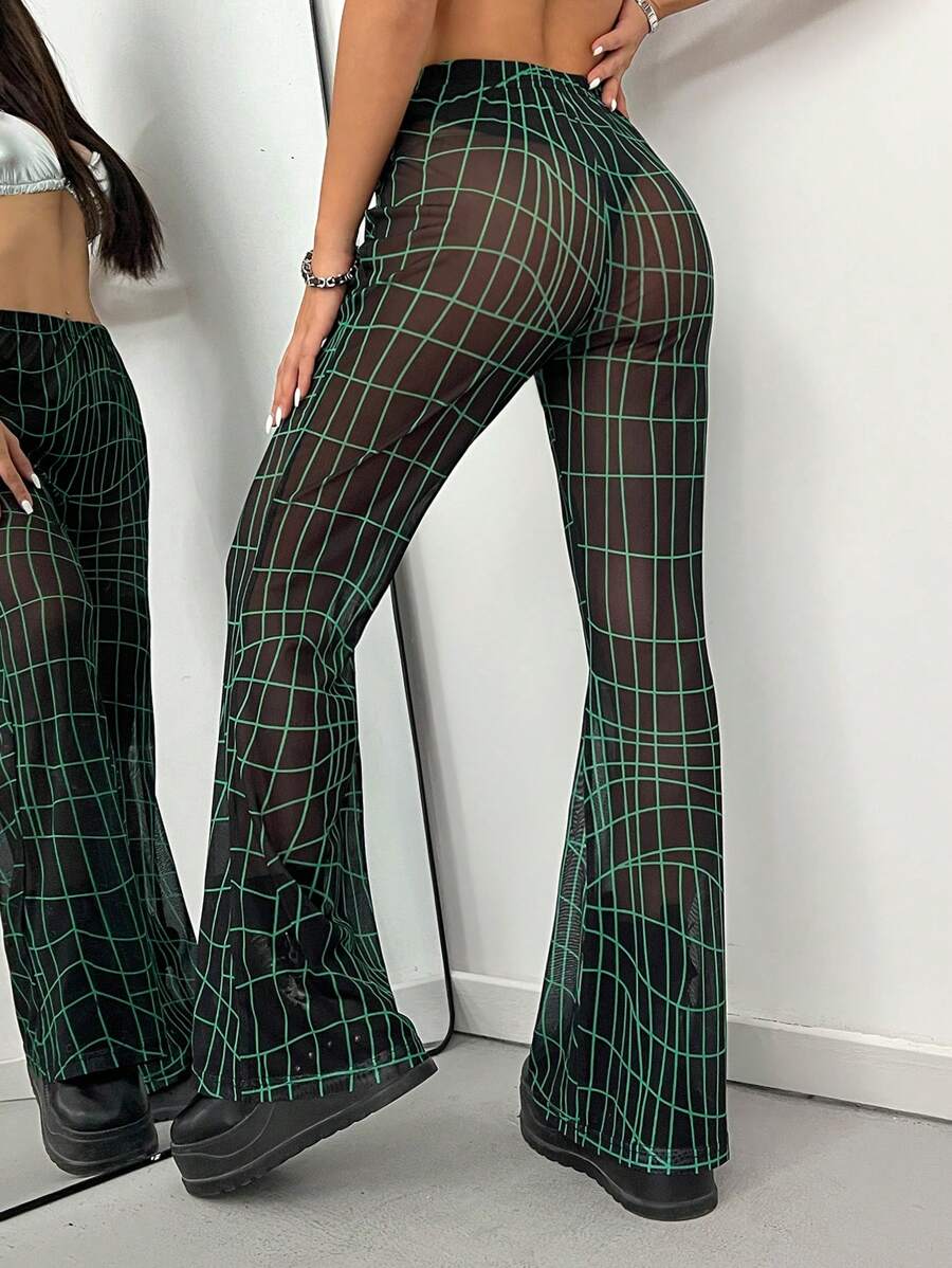 StreetHx Fashionable Glow-In-The-Dark Geometric Lines Flared Pants Fall Cloth For Women