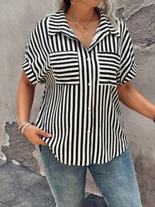 Blusa informal a rayas para mujer de talla grande - Multicolor - Ver 4