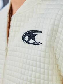 Tween Girls Loose Fit Casual Fashionable Textured Embroidered Jacket Cardigan - Apricot - View 3