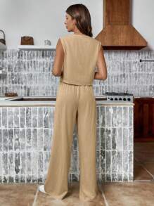 SHEIN Frenchy 2pcs Women's Solid Color Simple Daily Sleeveless Top And Pants Set