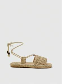 Styleloop 女士平底凉鞋，波西米亚风格西部音乐节派对装 - 卡其色 - 查看 3