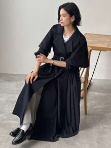 FRIFUL Women's Solid Color Double-Breasted Long Casual Jacket, Spring Autumn Women Coats - Navy Blue - View 8