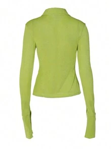 INAWLY Women Collared Long Sleeve Button-Up Casual T-Shirt, Fall Clothes - Green - View 2