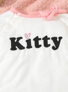 SHEIN Bộ đồ ngủ thường ngày tối giản 2 món cho bé gái gồm quần dài và chân - Hồng - Xem 5