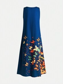 EMERY ROSE Vestido largo de mujer de estilo casual de verano con estampado de mariposas y cuello con muesca sin mangas
