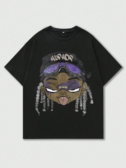 Street Life Men's Summer Casual Cartoon Character Printed Round Neck Short Sleeve T-Shirt, School