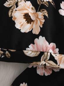 SHEIN Baby Girl's Floral Print Ruffled Long Sleeve Sweatshirt And Elastic Waist Pants Set, Autumn/Winter