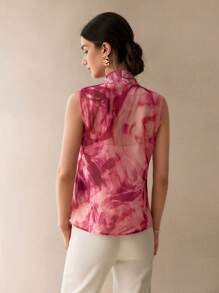 MOTF PREMIUM 雪纺印花系带无袖衬衫 - 粉色 - 查看 7