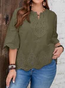 EMERY ROSE 大码夏季孔眼刺绣衬衫