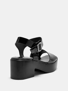 CUCCOO BIZCHIC Women's Fashion Black Square Toe Rhinestone Buckle Casual Sandals Christmas