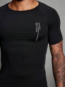 Manfinity Sport Polished Boyfriend Style Men's Crew Neck Short Sleeve Letter Print Simple Sporty Top Back To School