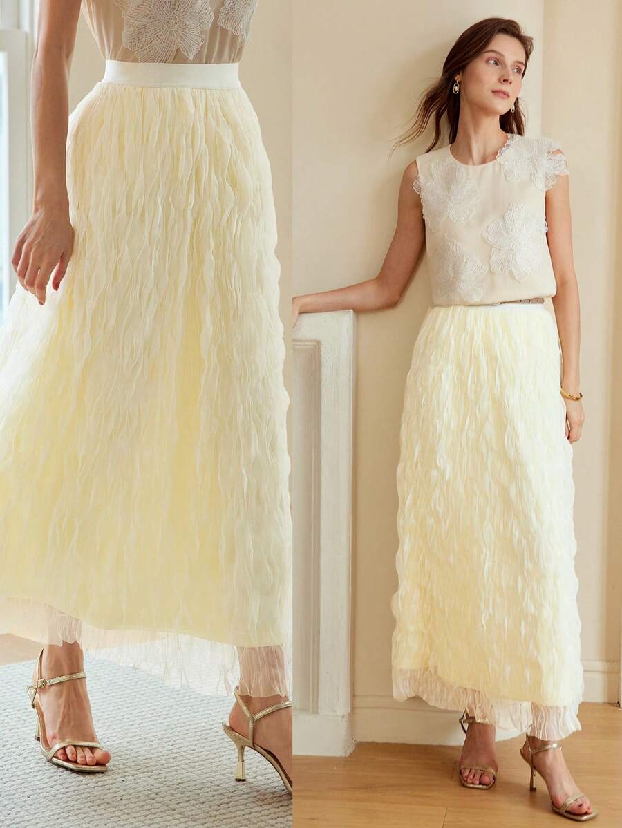 MOTF PREMIUM MESH TEXTURED ELASTIC WAIST SKIRT