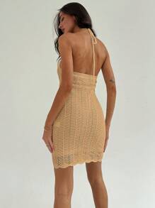 SHEIN Privé Women Open Shoulder Solid Color Simple Knitted Casual Dress