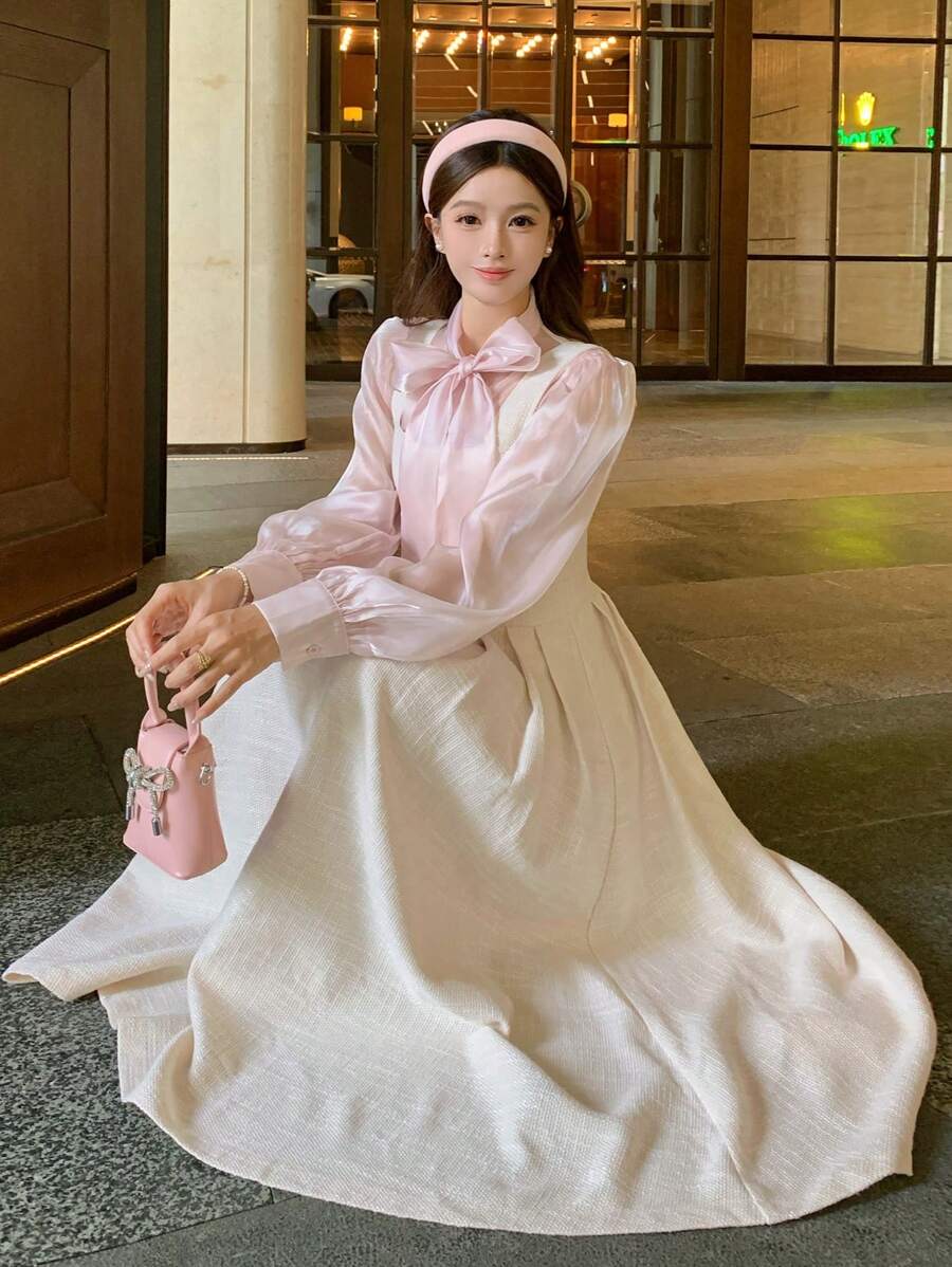 Dazy X KIMYOUJUNG Collection Váy xòe không tay xếp ly đơn giản cho nữ - trắng - Xem 1