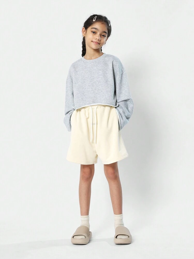Athleisure Drop Shoulder Raw Edge Crop Sweatshirt