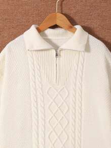 SHEIN 1 pieza Sudadera casual holgada estilo universitario para adolescentes, con media cremallera, cuello de solapa, adecuada para otoño e invierno y actividades al aire libre