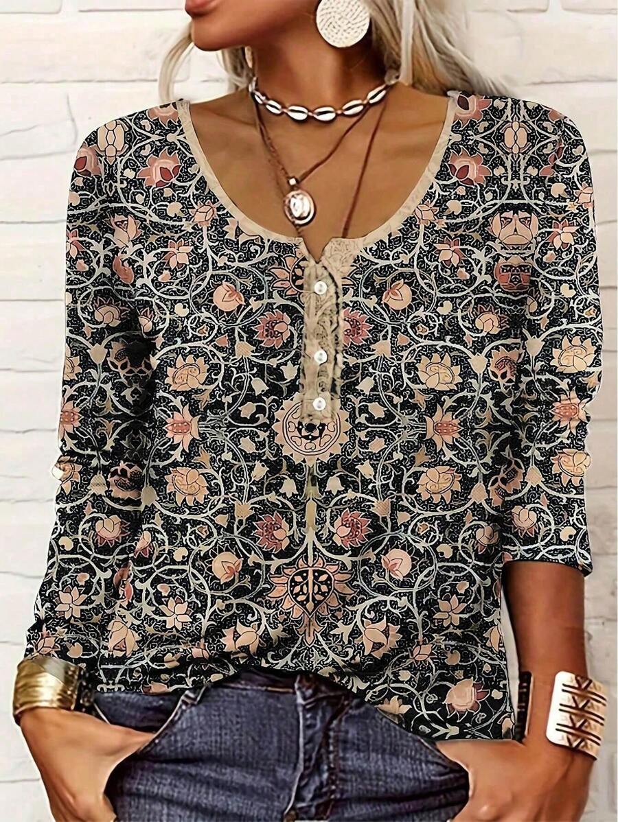 EMERY ROSE Camisa Estampada Vintage Para Mujer - Multicolor - Ver 1
