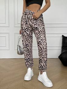 SHEIN EZwear Women's Elastic Waist Casual Stylish Leopard Print Cuff Sweatpants - Multicolor - View 6