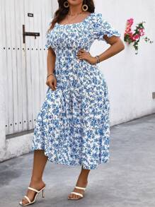 EMERY ROSE Women Plus Size Printed Floral Dress, Women Summer Outfit