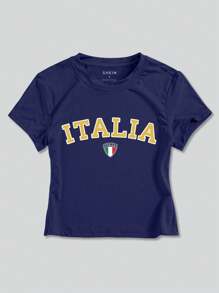 INAWLY Camiseta gráfica de Italia para bebé - Azul Marino - Ver 3
