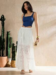 Forever 21 Versatile Y2K Style Distressed Denim Crop Top - Dark Wash - View 3