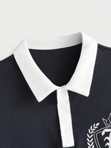 Manfinity EZcore Chemise polo à manches courtes imprimée de lettres pour homme, été