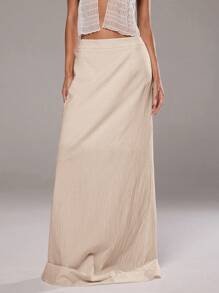 Aloruh Women's Solid Color Simple Loose Skirt, Casual Daily - Apricot - View 5