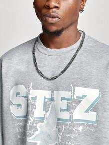 Manfinity VCAY 男士宽松英文文字印花圆领短袖T恤，夏季 - 灰色 - 查看 2