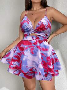 SHEIN Clasi 大码扎染扭花镂空露背吊带连体裤，夏季 - 彩色 - 查看 4