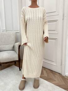 EURMUSE Women Cable Knitting Maxi Sweater Dress - Beige - View 6