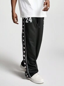 Manfinity NXTstreet Pantalones de chándal rectos y holgados con estampado digital de punto para hombre - Negro - Ver 5