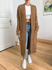 EURMUSE Cabel Pattern Thick Cardigan - Camel - View 4