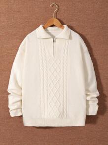 SHEIN 1 pieza Sudadera casual holgada estilo universitario para adolescentes, con media cremallera, cuello de solapa, adecuada para otoño e invierno y actividades al aire libre