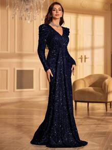 UNITHORSE 女式闪亮羊腿袖正式派对礼服（重型版）婚礼宾客礼服晚礼服、新娘礼服、生日服装、毕业礼服、长袍