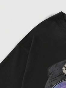 ROMWE MEN Street Life Áo thun nam tay ngắn cổ tròn in hình nhân vật hoạt hình thường ngày mùa hè, đi học - màu đen - Xem 4